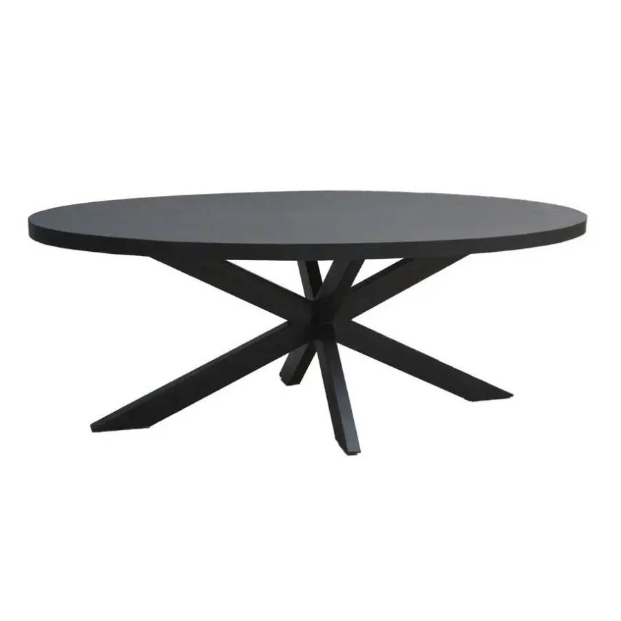 Livingfurn - Zwart Ovale Eetkamertafel - - Mango Hout - 210 cm