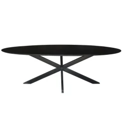 Industriële Eettafels|Ovale Eettafels-Livingfurn - Zwarte Eetkamertafel Oslo Ovaal - Acasia Hout - 240cm