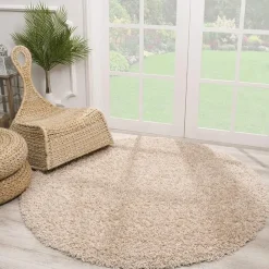 Hoogpolige Vloerkleden|Ronde Vloerkleden-Muratap Loca Shaggy Rond Vloerkleed Beige Hoogpolig - 240 CM ROND