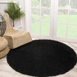 Muratap Loca Shaggy Rond Vloerkleed Zwart Hoogpolig - 150 CM ROND