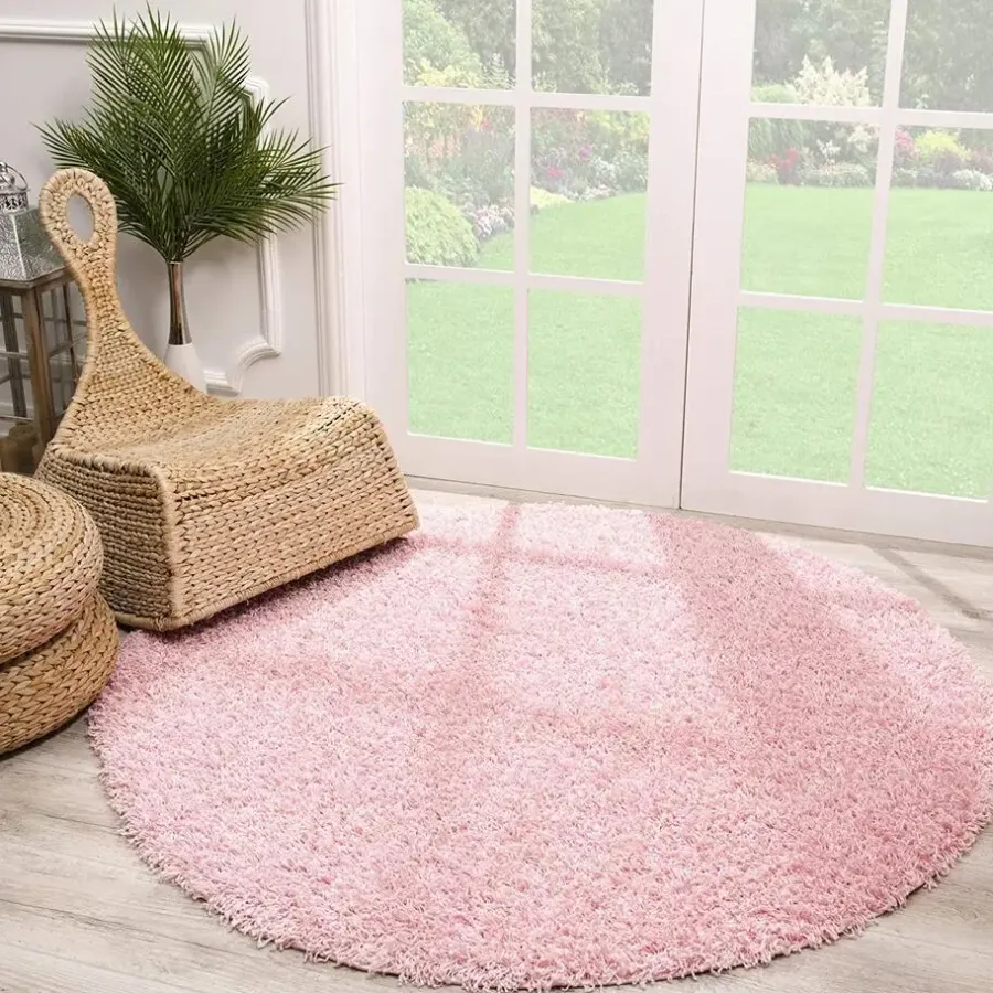 Muratap Loca Shaggy Rond Vloerkleed Licht Roze Hoogpolig - 120 CM ROND