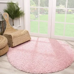 Muratap Loca Shaggy Rond Vloerkleed Licht Roze Hoogpolig - 150 CM ROND