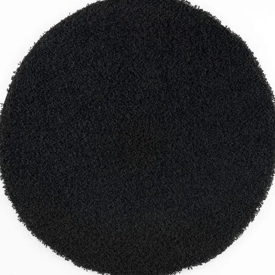Hoogpolige Vloerkleden|Ronde Vloerkleden-Muratap Loca Shaggy Rond Vloerkleed Zwart Hoogpolig - 120 CM ROND
