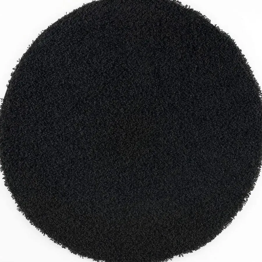 Hoogpolige Vloerkleden|Ronde Vloerkleden-Muratap Loca Shaggy Rond Vloerkleed Zwart Hoogpolig - 120 CM ROND