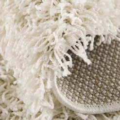 Vloerkleden|Hoogpolige Vloerkleden-Muratap Loca Shaggy Rond Vloerkleed Creme Hoogpolig - 150 CM ROND
