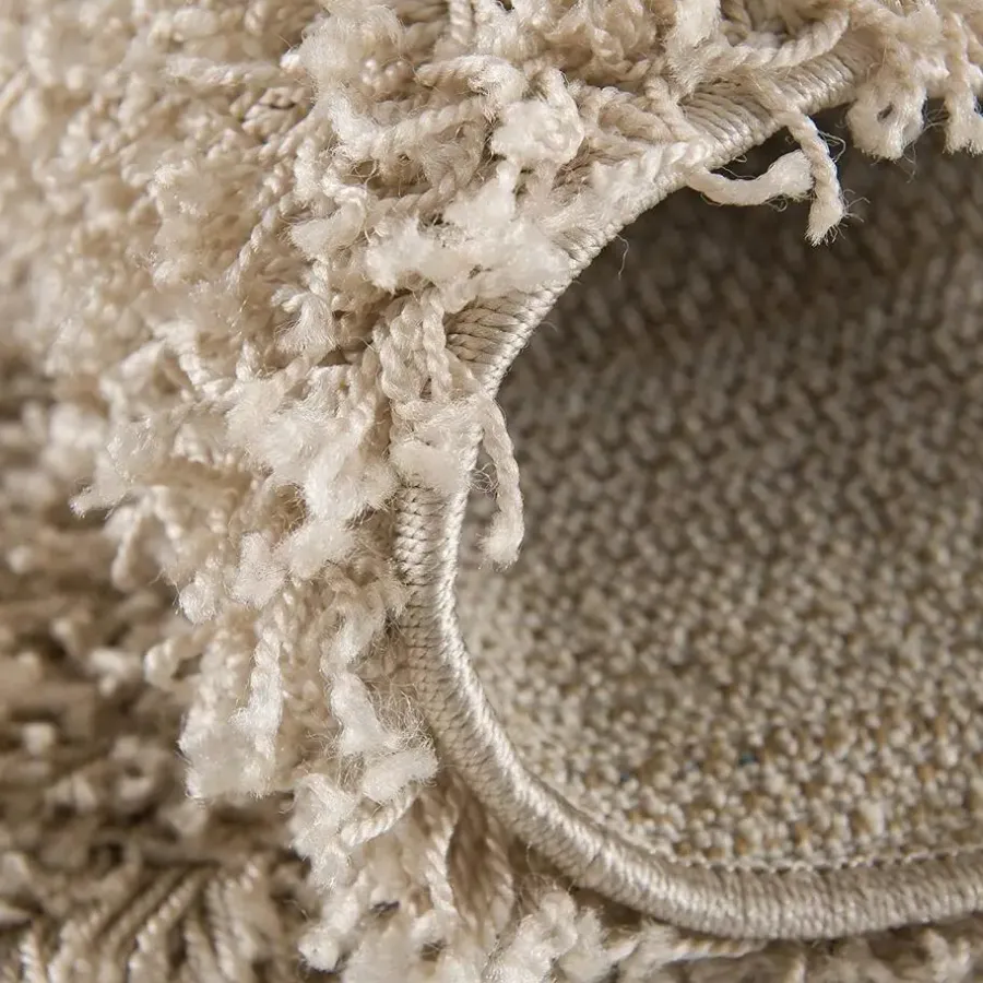 Ronde Vloerkleden|Hoogpolige Vloerkleden-Muratap Loca Shaggy Rond Vloerkleed Beige Hoogpolig - 120 CM ROND