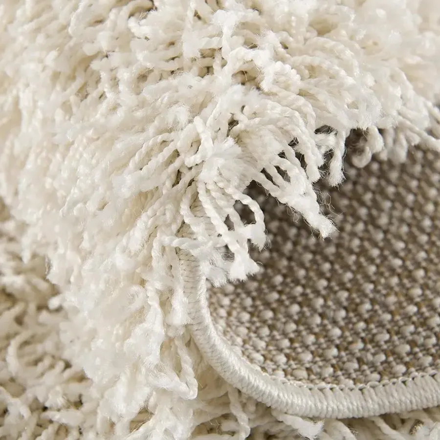 Vloerkleden|Hoogpolige Vloerkleden-Muratap Loca Shaggy Rond Vloerkleed Creme Hoogpolig - 200 CM ROND
