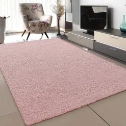 Hoogpolige Vloerkleden-Muratap Loca Shaggy Vloerkleed – Modern Uni Effen – Roze Hoogpolig & Zacht - 160x230 CM