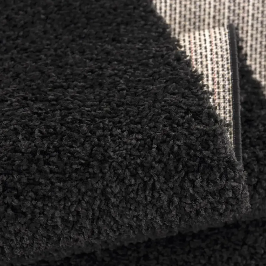 Hoogpolige Vloerkleden-Muratap Loca Shaggy Vloerkleed – Modern Uni Effen – Zwart Hoogpolig & Zacht - 120x170 CM