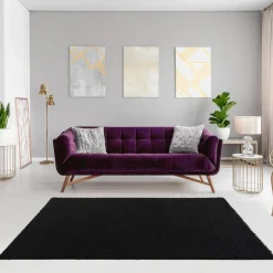 Muratap Loca Shaggy Vloerkleed – Modern Uni Effen – Zwart Hoogpolig & Zacht - 200x290 CM