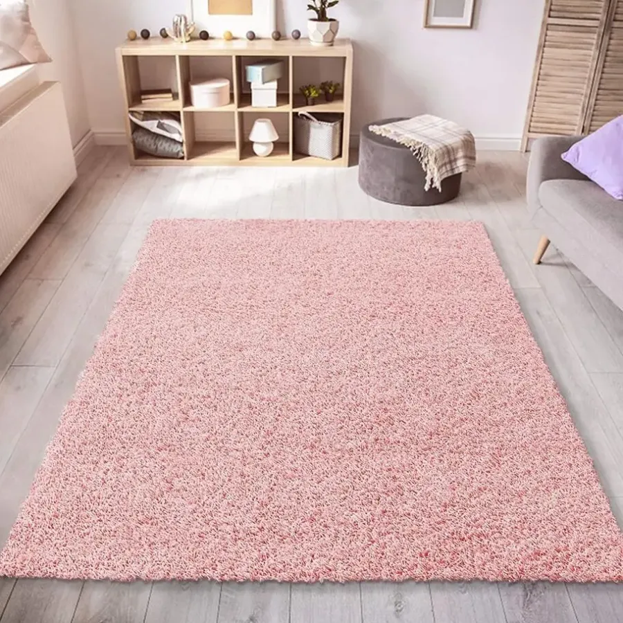 Muratap Loca Shaggy Vloerkleed – Modern Uni Effen – Roze Hoogpolig & Zacht - 120x170 CM