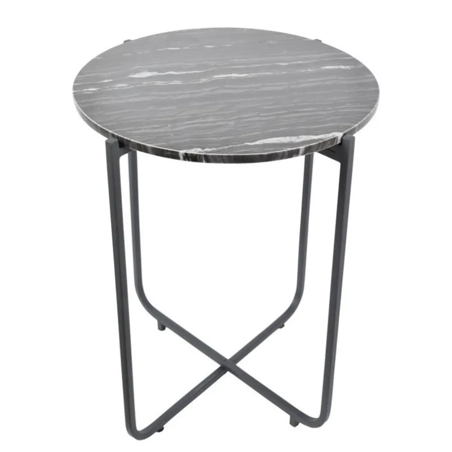 Bijzettafels-Loft24 LOFT42 Marble Bijzettafel Rond Zwart - Metaal - Marmer - 55x45x45