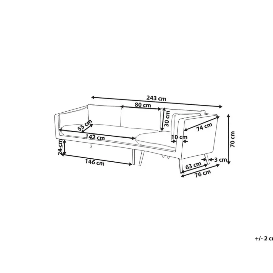 Beliani LORETELLO - Loungebank 3-zits - Grijs - Links - Polyester