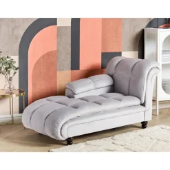 Beliani LORMONT - Chaise longue - Grijs - Rechterzijde - Fluweel