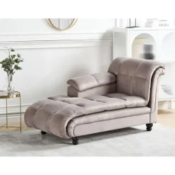 Beliani LORMONT - Chaise longue - Taupe - Rechterzijde - Fluweel