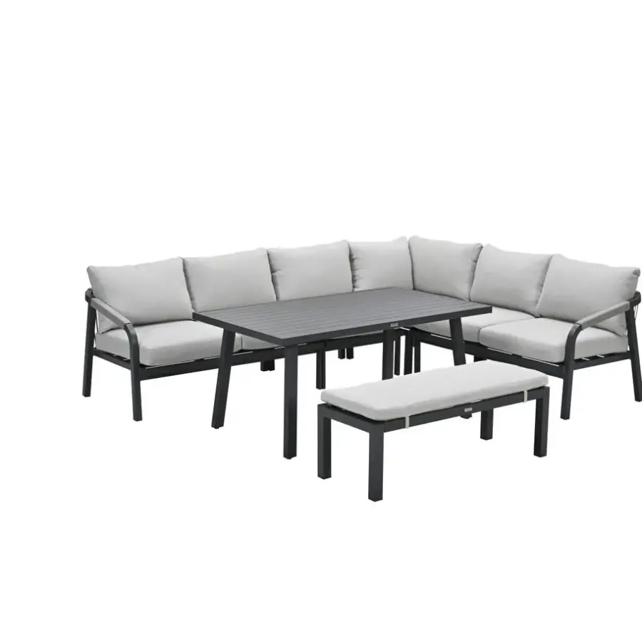 Garden Impressions Lounge-diningset Monti - zwart - 7-persoons - aluminium