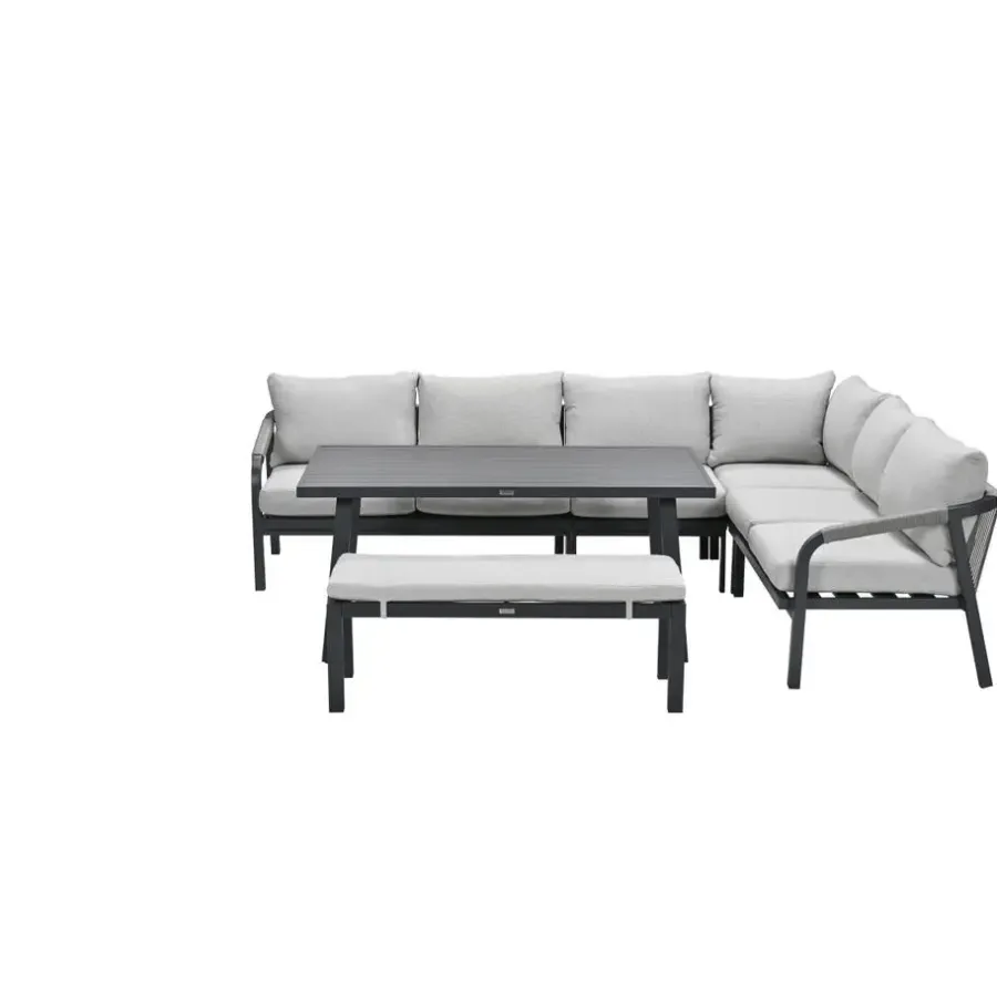 Garden Impressions Lounge-diningset Monti - zwart - 7-persoons - aluminium