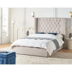 Beliani LUBBON - Bed met opbergruimte - Taupe - 140 x 200 cm - Fluweel