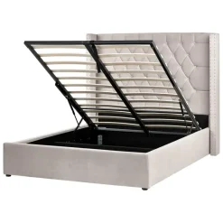 Beliani LUBBON - Bed met opbergruimte - Taupe - 140 x 200 cm - Fluweel