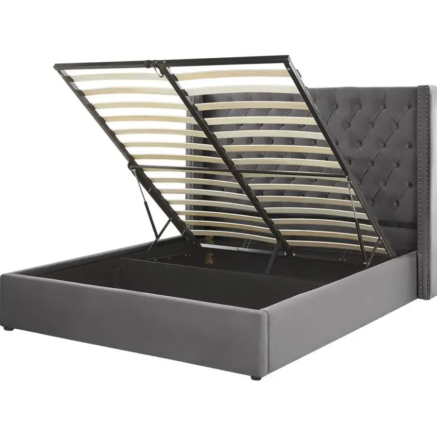 Beliani LUBBON - Bed met opbergruimte - Grijs - 160 x 200 cm - Fluweel