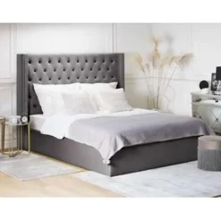 Beliani LUBBON - Bed met opbergruimte - Grijs - 160 x 200 cm - Fluweel