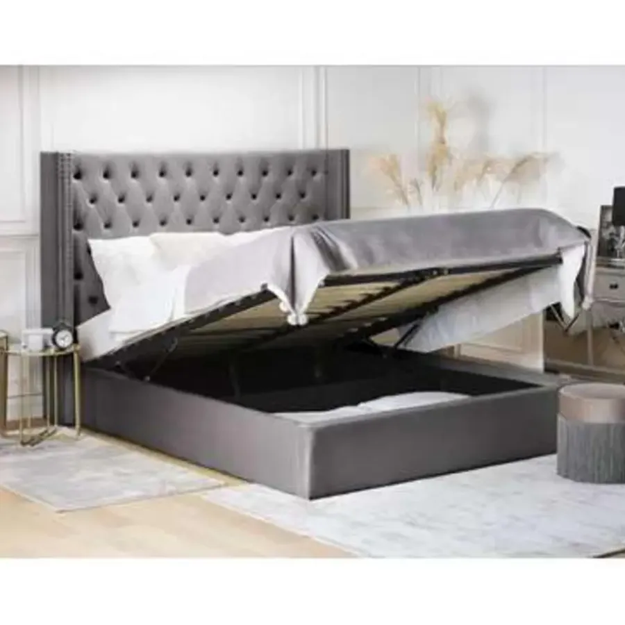 Beliani LUBBON - Bed met opbergruimte - Grijs - 160 x 200 cm - Fluweel