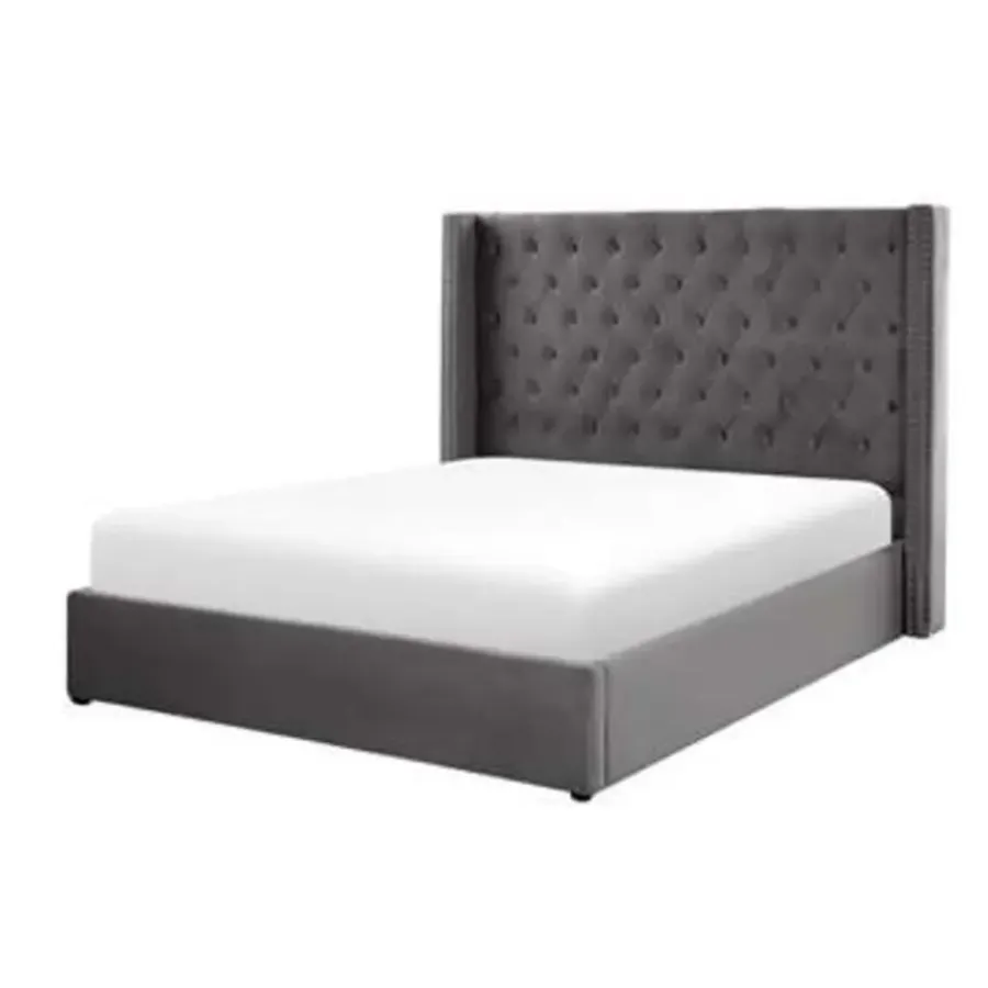 Beliani LUBBON - Bed met opbergruimte - Grijs - 160 x 200 cm - Fluweel