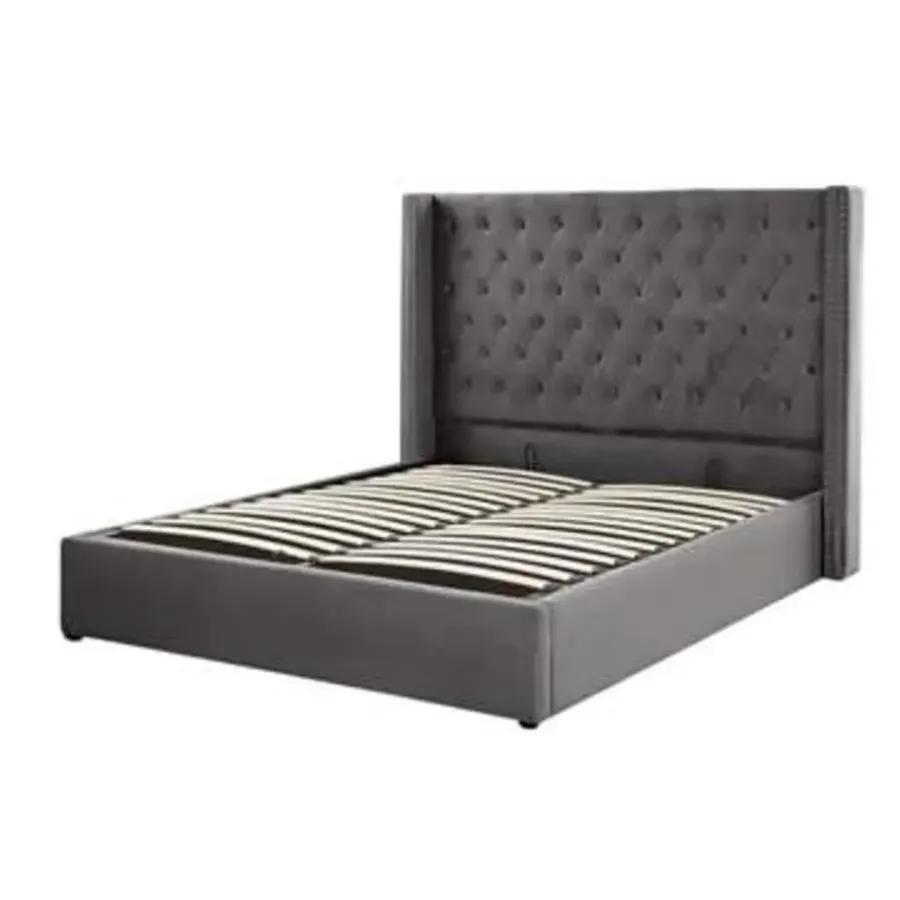 Beliani LUBBON - Bed met opbergruimte - Grijs - 160 x 200 cm - Fluweel