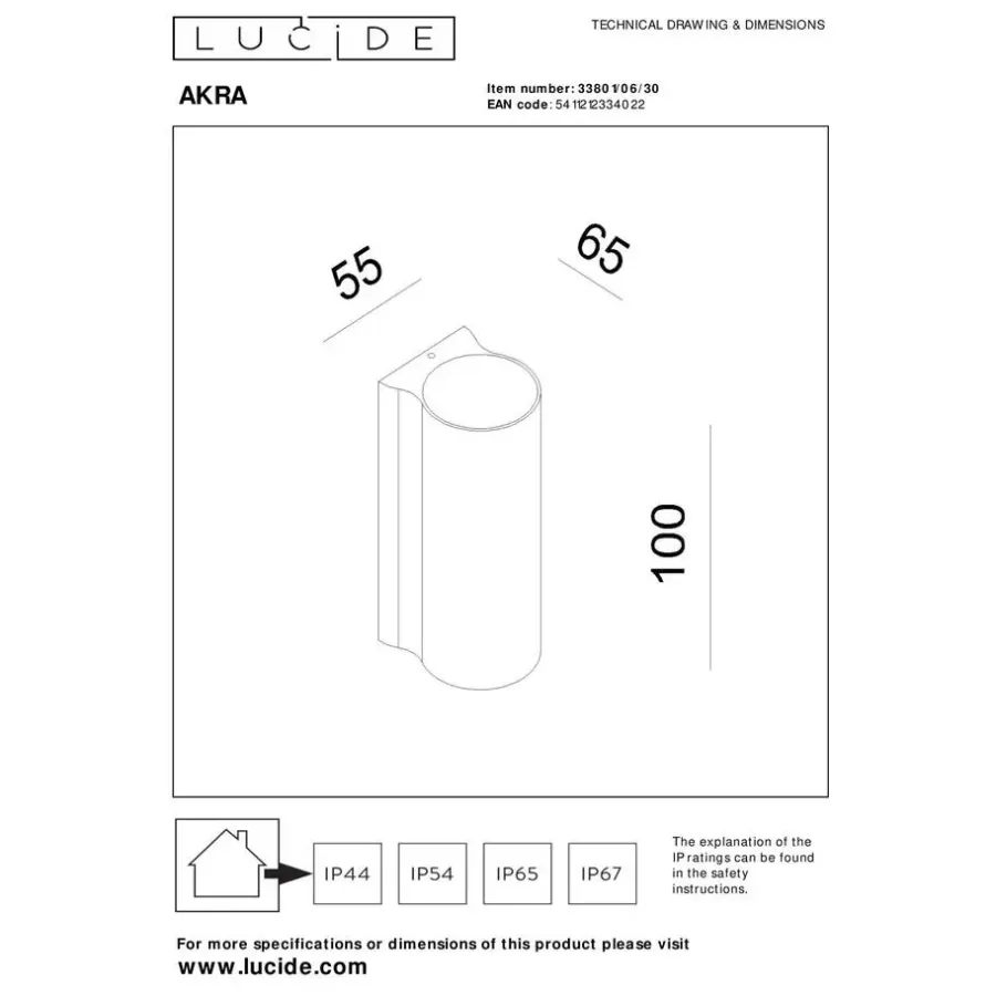 Wandlampen-Lucide AKRA Wandlamp - Zwart