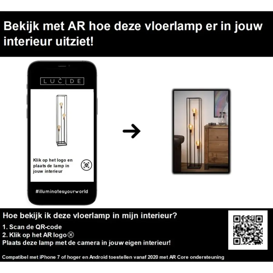 Staande Lampen-Lucide ARTHUR Vloerlamp - Zwart