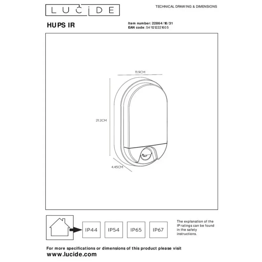 Buitenverlichting|Wandlampen-Lucide HUPS IR Wandlamp - Wit