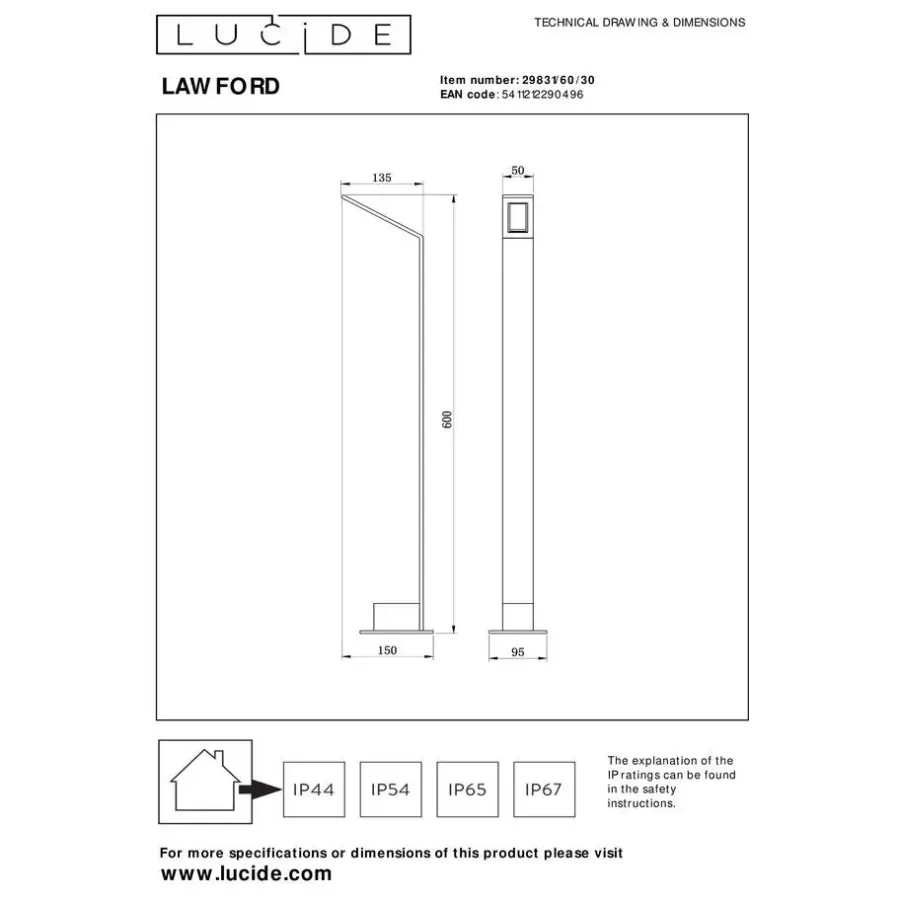 Lucide LAWFORD Sokkellamp - Zwart