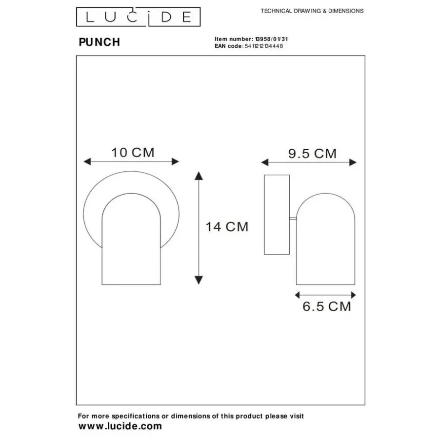 Wandlampen-Lucide PUNCH Plafondspot - Wit
