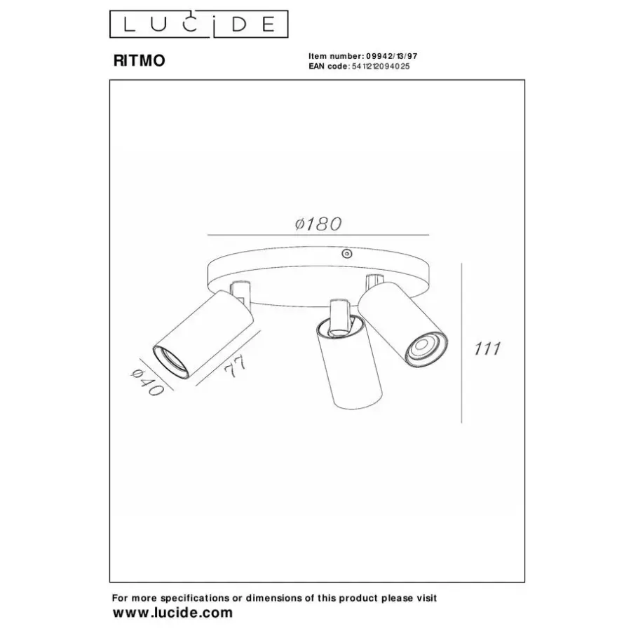 Plafondlampen-Lucide RITMO Plafondspot - Koffie