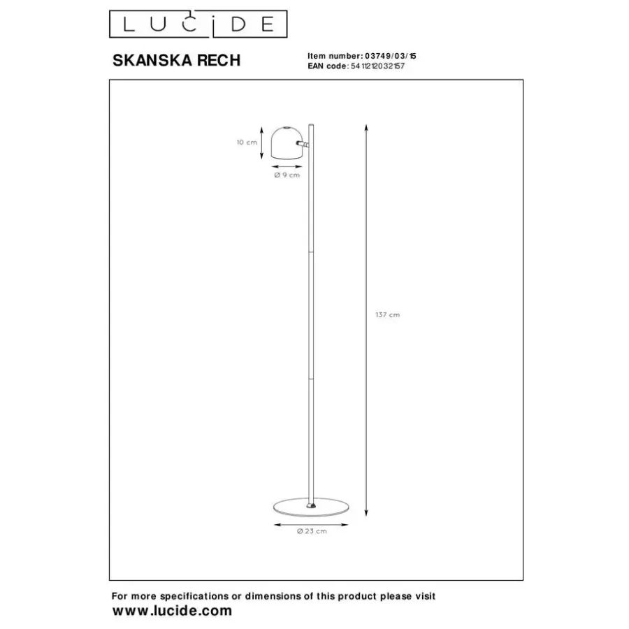 Lucide SKANSKA RECH Vloerlamp - Grijs ijzer