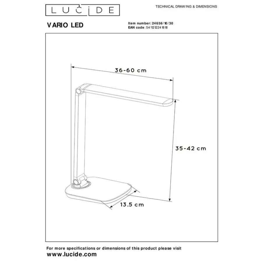 Bureaulampen|Bureaulampen-Lucide VARIO LED Bureaulamp - Zwart