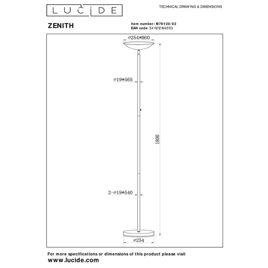 Staande Lampen-Lucide ZENITH Vloerlamp - Mat Goud / Messing