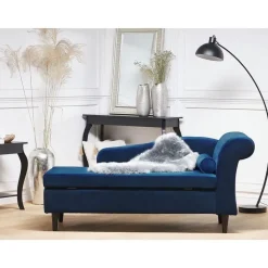 Beliani LUIRO - Chaise longue - Blauw - Rechterzijde - Fluweel