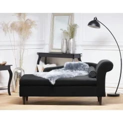 Beliani LUIRO - Chaise longue - Zwart - Rechterzijde - Fluweel
