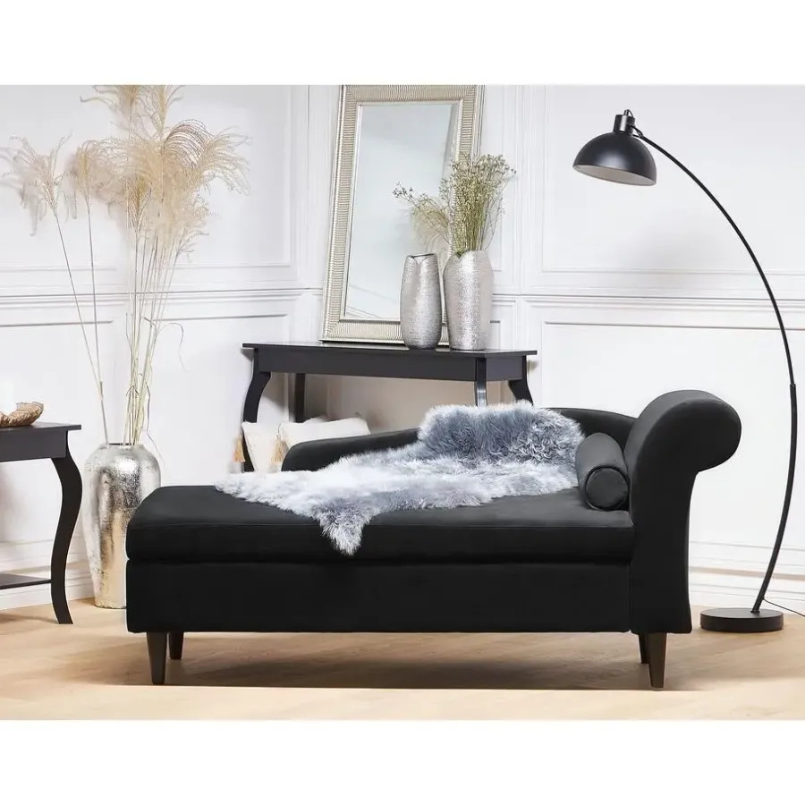 Beliani LUIRO - Chaise longue - Zwart - Rechterzijde - Fluweel