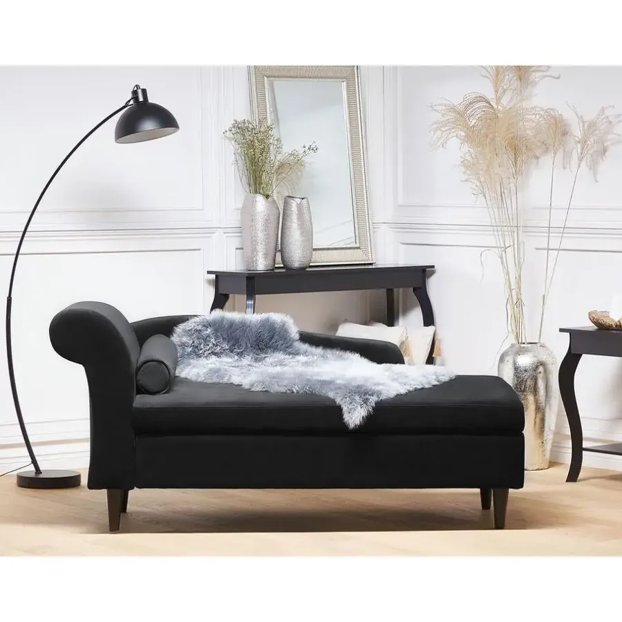 Loveseats-Beliani LUIRO - Chaise longue - Zwart - Linkerzijde - Fluweel