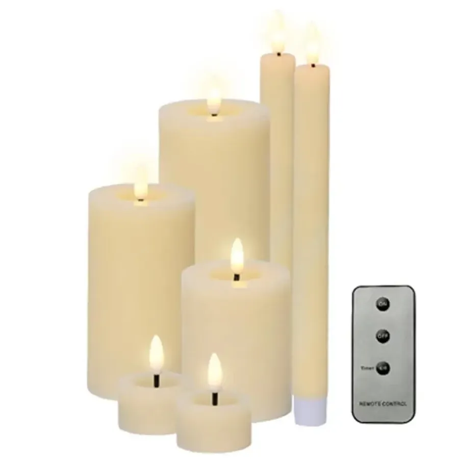 Kaarsen-Lumineo LED kaarsen set - 7-delig - creme - met afstandsbediening