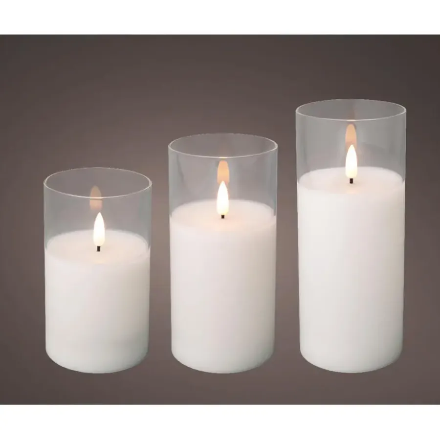 Lumineo LED stompkaarsen - 3x - wit- in glas - met timer