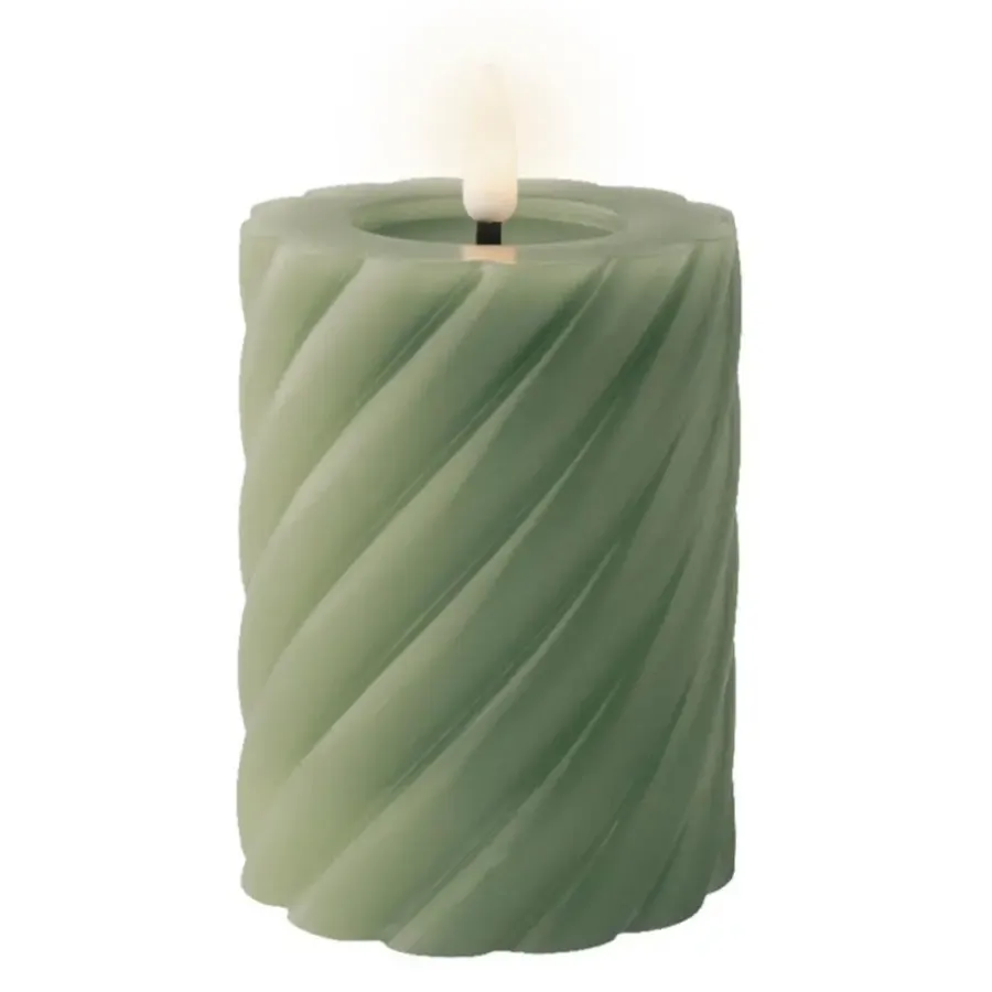 Lumineo Luxe LED kaars - groen - D7,5 x H12,3 cm - timer