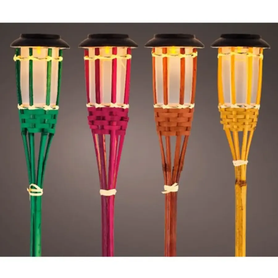 Lumineo Tuinfakkel Bodi - solar - roze - vlameffect - 54 cm