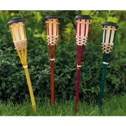Lumineo Tuinfakkel Bodi - solar - roze - vlameffect - 54 cm