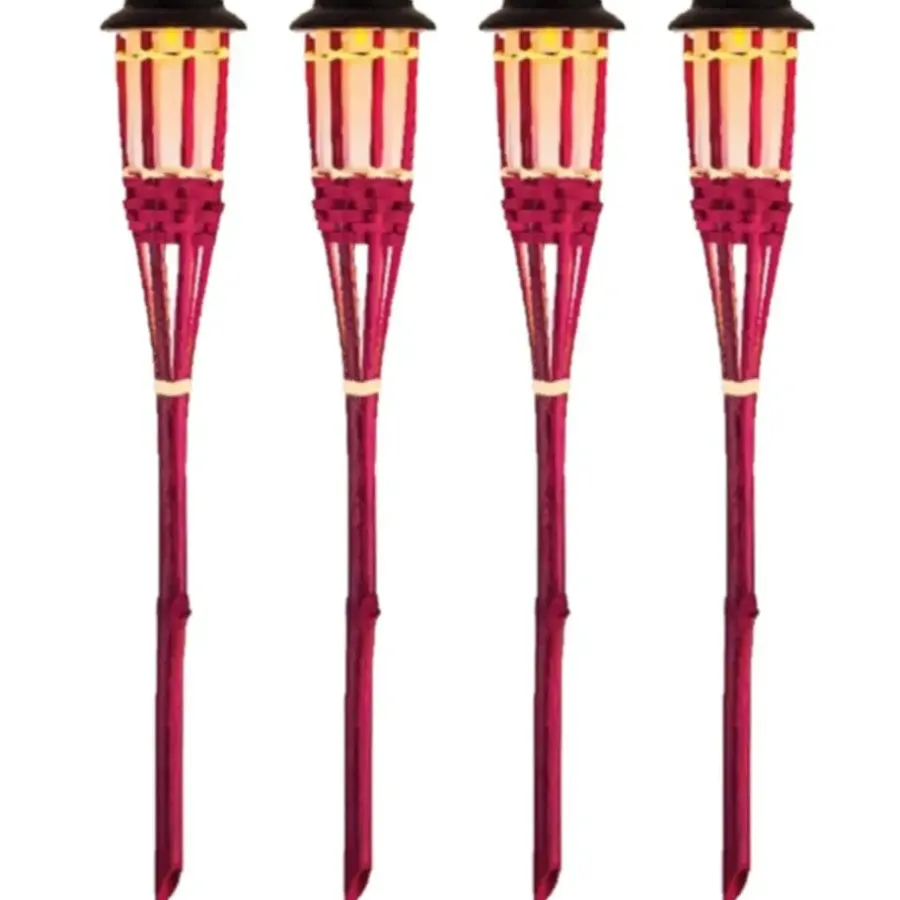 Lumineo Tuinfakkel Bodi - solar - roze - vlameffect - 54 cm
