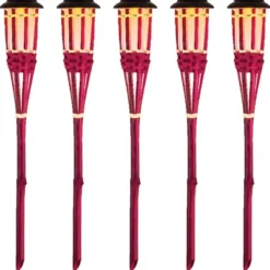 Lumineo Tuinfakkel Bodi - solar - roze - vlameffect - 54 cm