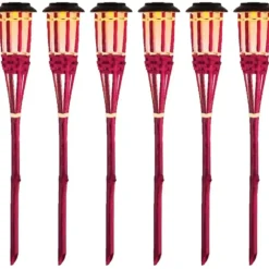 Lumineo Tuinfakkel Bodi - solar - roze - vlameffect - 54 cm