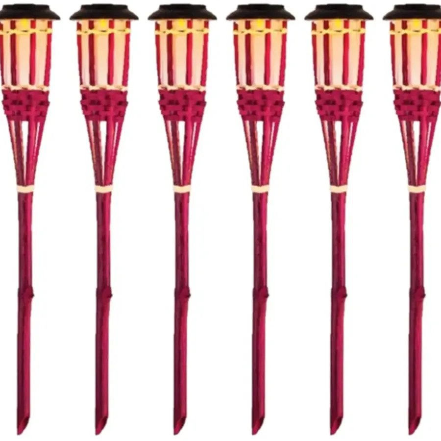 Lumineo Tuinfakkel Bodi - solar - roze - vlameffect - 54 cm
